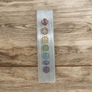 Chakra Selenite Wand with Colorful Symbols